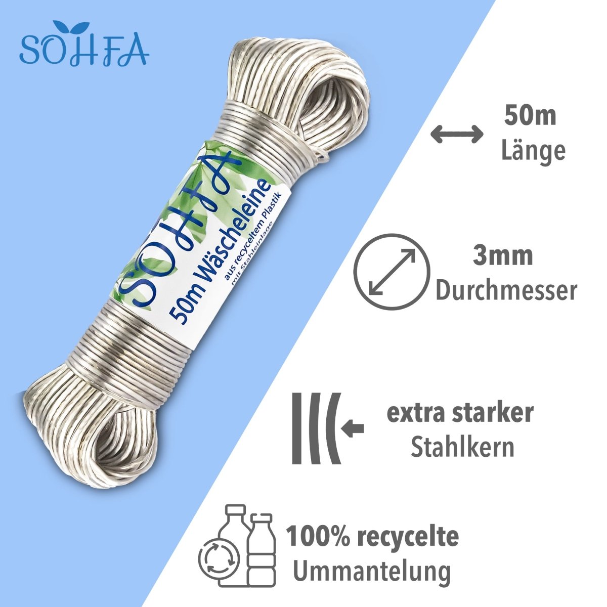 50m Wäscheleine »100% recycelter Ummantelung« - SOHFAWäscheleine