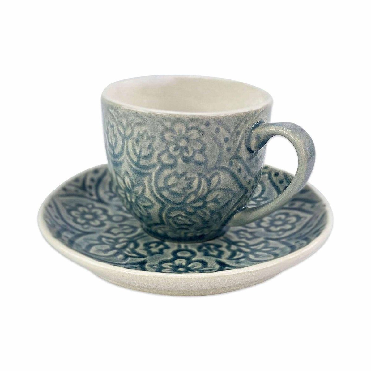 Tasse mit Unterteller »flower dusty blue« 200ml - SOHFAGeschirr