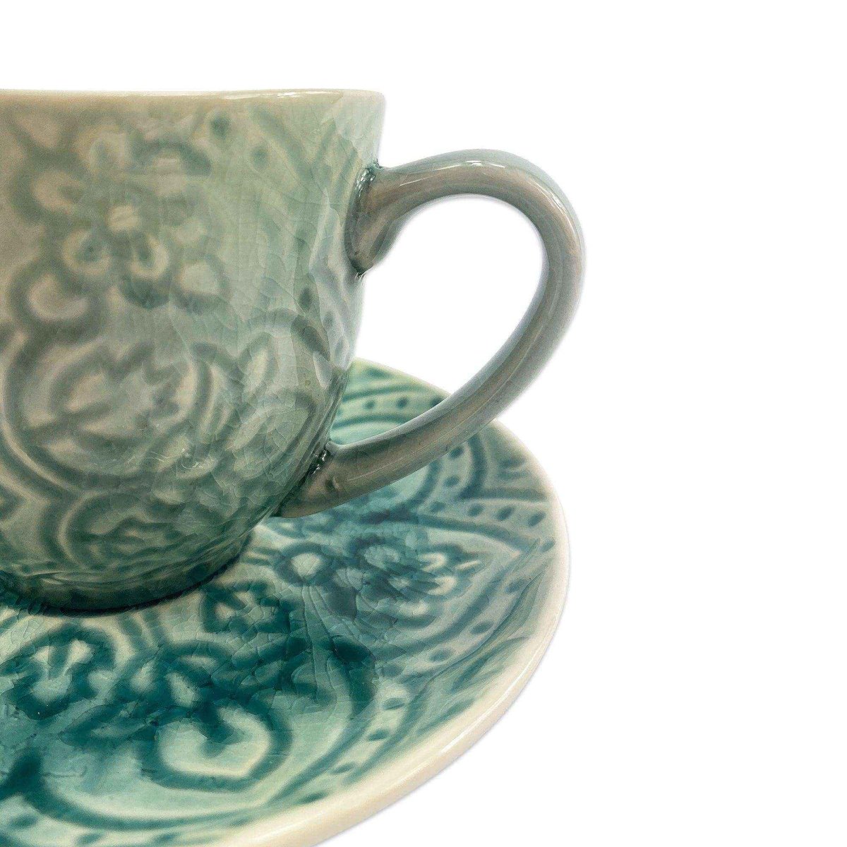 Tasse mit Unterteller »flower verte« 200ml - SOHFAGeschirr