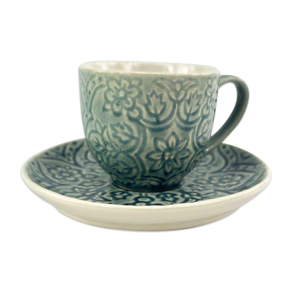Tasse mit Unterteller »flower verte« 200ml - SOHFAGeschirr